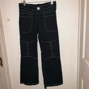 Vintage Black Wide-Leg Pants with Contrast Stitching